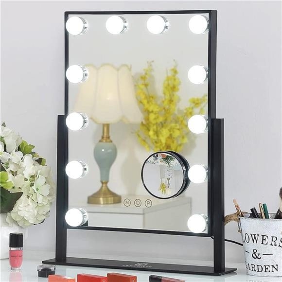 Lighted Makeup Mirror Hollywood Mirror Vanity Makeup Mirror with Light (Black) - Picture 1 of 6